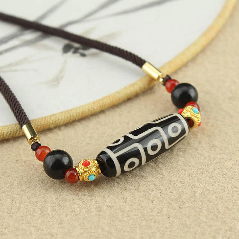 Colgante de collar de cadena con Buddha Stones tibetanas de nueve ojos Dzi, protección de cuentas, bendiciones