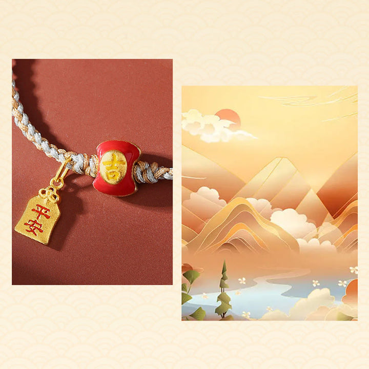 Pulsera de hilo trenzado con bendición de caracteres chinos, hecha a mano, de plata de ley 925 con Buddha Stones