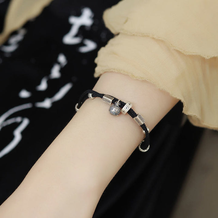 Pulsera trenzada hecha a mano con Buddha Stones , Plata de Ley 925, oro, bestia tragadora, pez Koi, riqueza - Negro (circunferencia de la muñeca 16-18 cm) - image 4