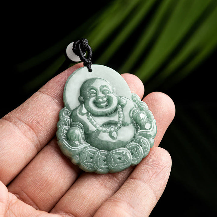 Colgante de collar con colgante de moneda de cobre, Jade Natural, Buda sonriente, Buddha Stones - image 3