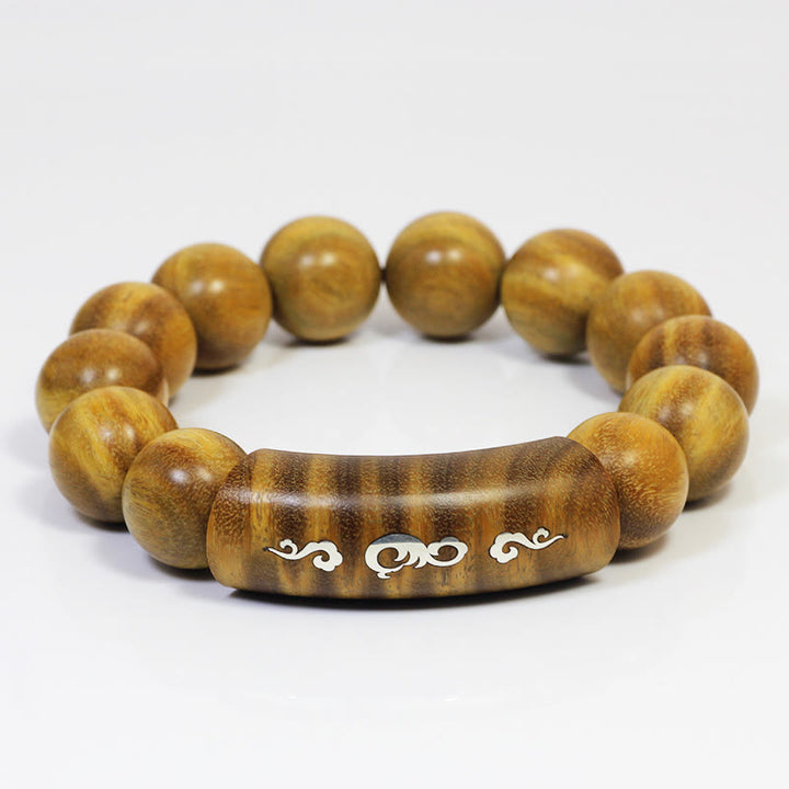 Pulsera de plata de ley 999 con Buddha Stones, sándalo verde, Om Mani Padme Hum, dragón, Fénix, Dharmachakra, con incrustaciones de paz