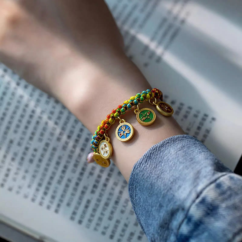 Pulsera trenzada de la suerte con cinco dioses de la riqueza, cuerda colorida tibetana con Buddha Stones