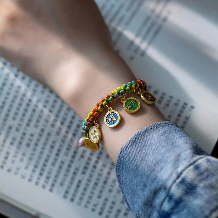 Pulsera trenzada de la suerte con cinco dioses de la riqueza, cuerda colorida tibetana con Buddha Stones