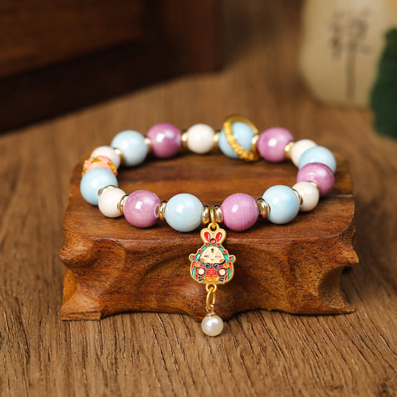 Buddha Stones tibetano Zakiram diosa de la riqueza conejo cabeza de león encanto Liuli vidrio incienso ceniza porcelana cuentas pulsera de protección