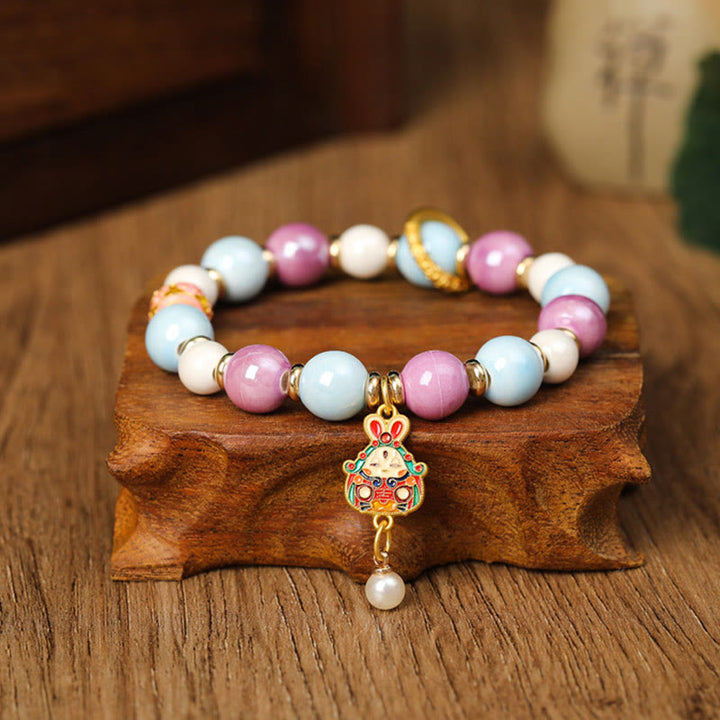 Buddha Stones tibetano Zakiram diosa de la riqueza conejo cabeza de león encanto Liuli vidrio incienso ceniza porcelana cuentas pulsera de protección