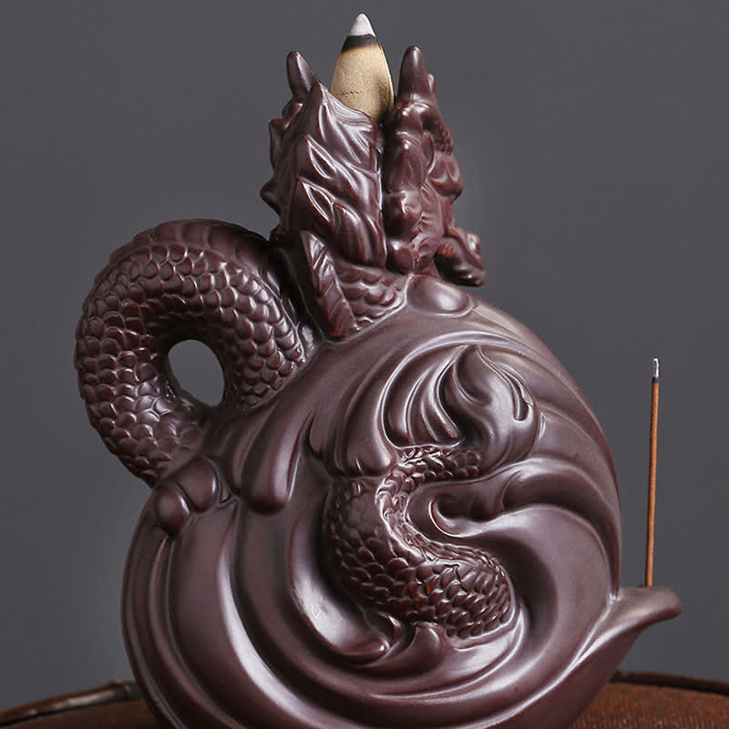 Decoración de quemador de incienso de cerámica con diseño de dragón