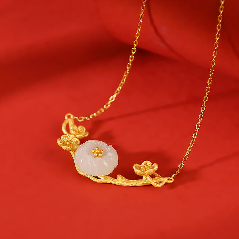 Buddha Stones, Plata de Ley 925 chapada en oro, Jade hetiano, flor de ciruelo, collar de la suerte, colgante, pulsera, anillo
