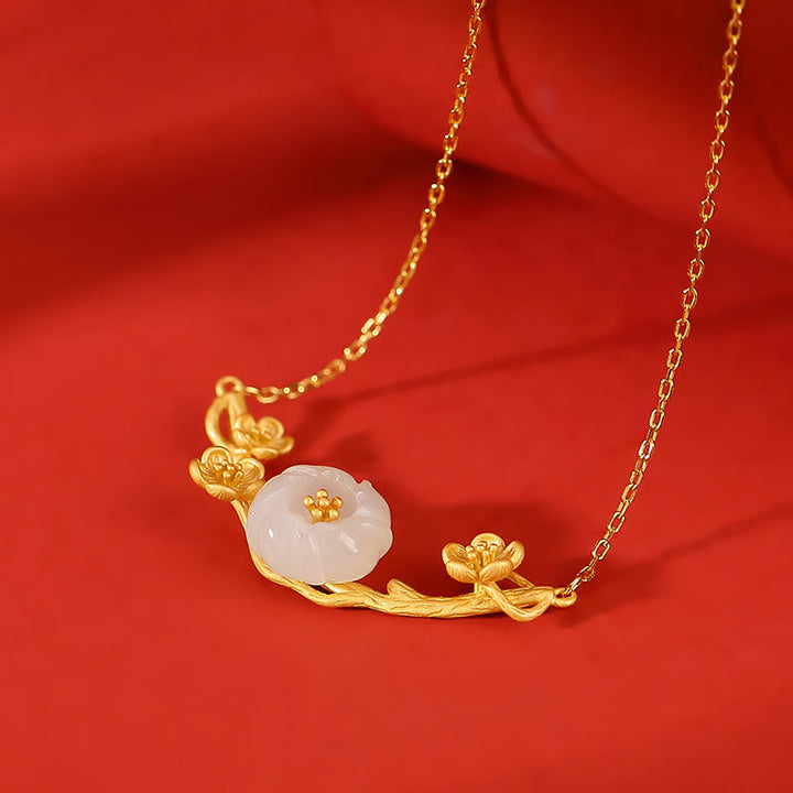 Buddha Stones, Plata de Ley 925 chapada en oro, Jade hetiano, flor de ciruelo, collar de la suerte, colgante, pulsera, anillo