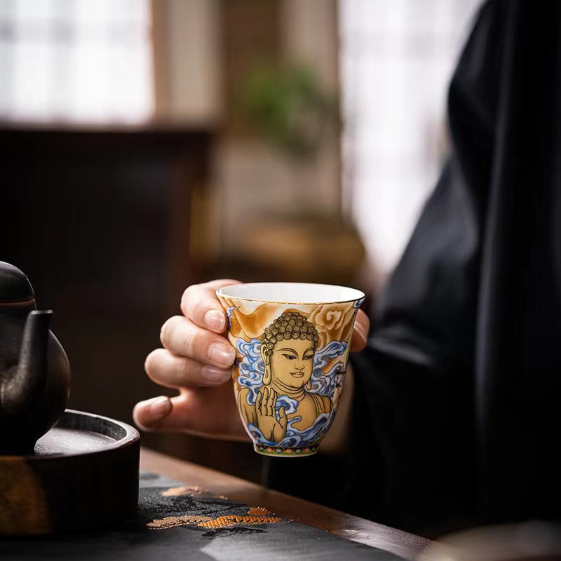 Taza de té de Kung Fu con Buddha Stones, Color Dunhuang, Apsaras voladoras
