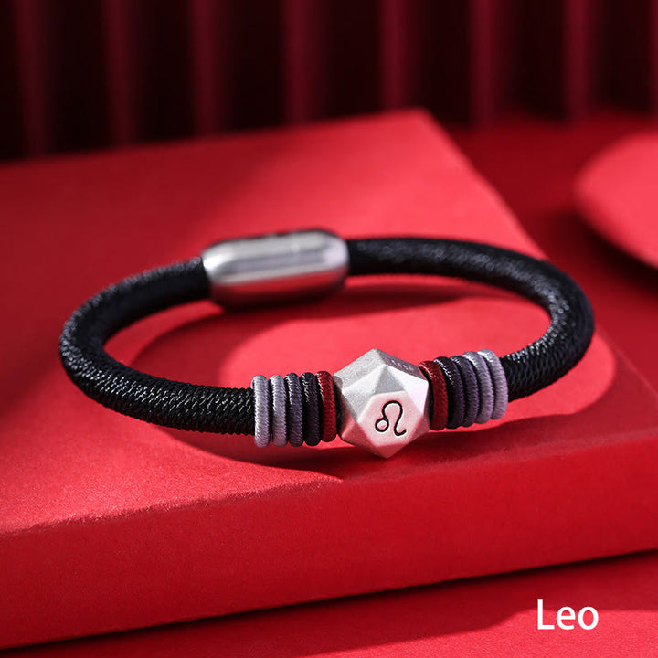 Pulsera de hilo hecha a mano con Buddha Stones de plata de ley 999 con 12 constelaciones del zodíaco