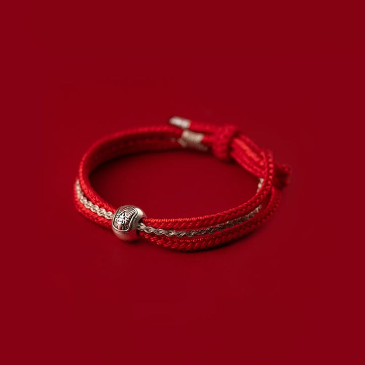 Pulsera de cuerda de la suerte de la diosa de la riqueza Zakiram tibetana de plata de ley 925 con Buddha Stones