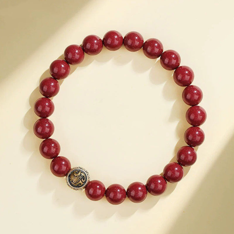 Pulsera de bendición de las cuatro bestias con cinabrio natural de plata de ley 925 con Buddha Stones