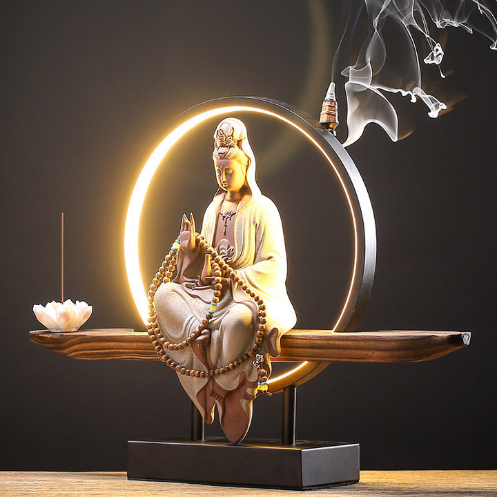 Buddha Stones Buda Avalokitesvara Cerámica Loto Relajación Quemador De Incienso Decoración