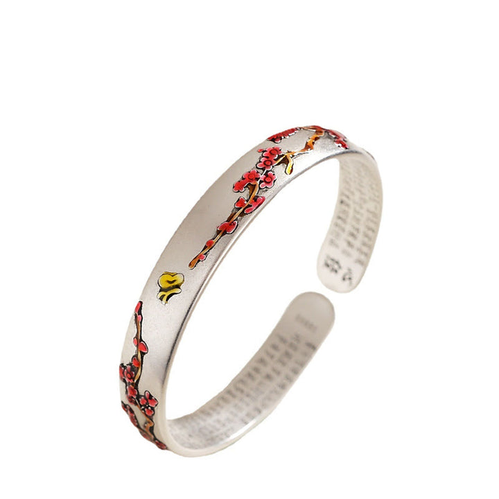 Pulsera curativa con Buddha Stones, flor de ciruelo, crisantemo, diseño de flor de corazón, Sutra