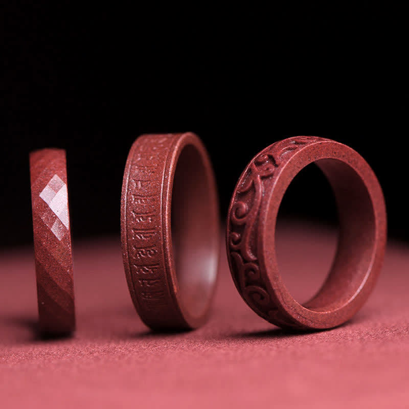Anillo de bendición de nubes auspiciosas con Buddha Stones cinabrio Om Mani Padme Hum - image 0