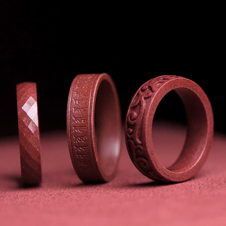 Anillo de bendición de nubes auspiciosas con Buddha Stones cinabrio Om Mani Padme Hum - image 0