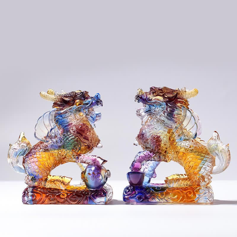 Feng Shui Kirin hecho a mano Liuli Crystal Art Piece Fortune decoración de la oficina en el hogar
