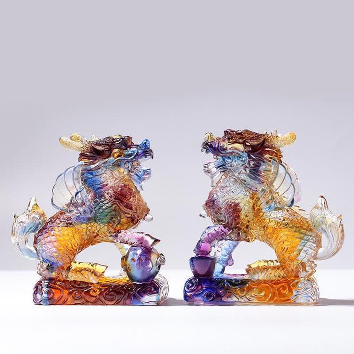 Feng Shui Kirin hecho a mano Liuli Crystal Art Piece Fortune decoración de la oficina en el hogar