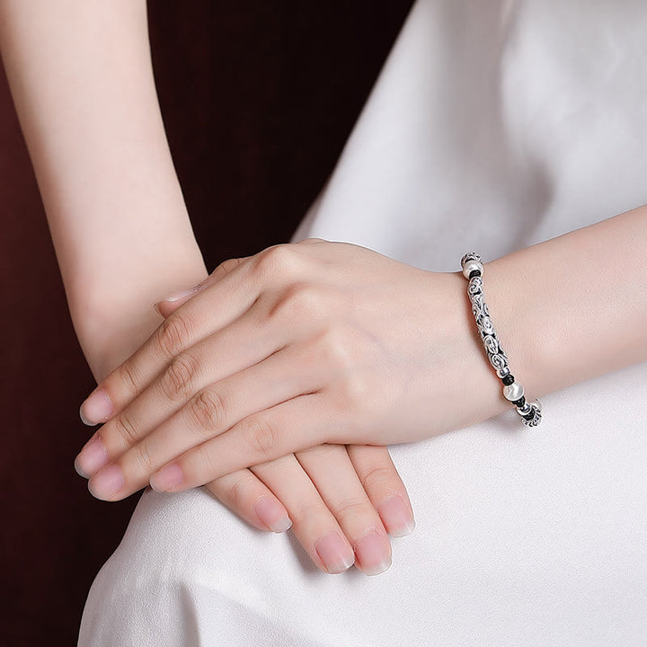 Pulsera de cadena de riqueza de nube auspiciosa de plata de ley 999 de cobre hecha a mano con Buddha Stones del Tíbet