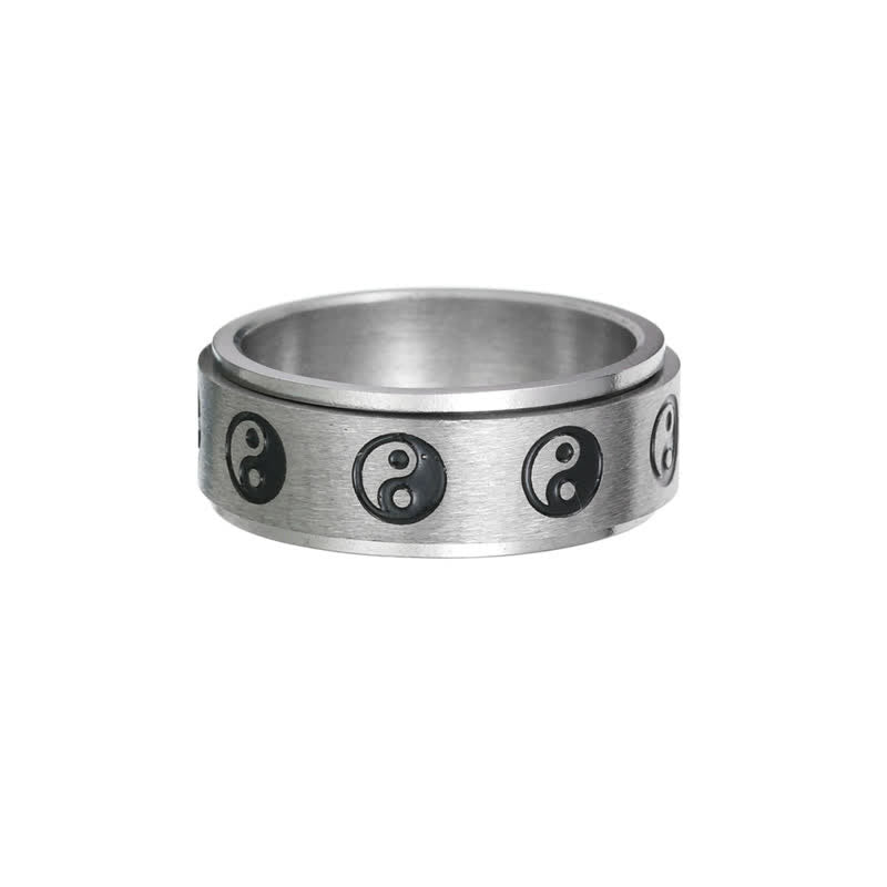 Anillo giratorio de equilibrio de acero titanio Yin Yang con Buddha Stones
