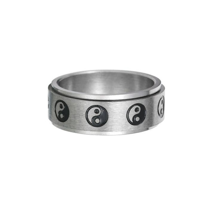 Anillo giratorio de equilibrio de acero titanio Yin Yang con Buddha Stones