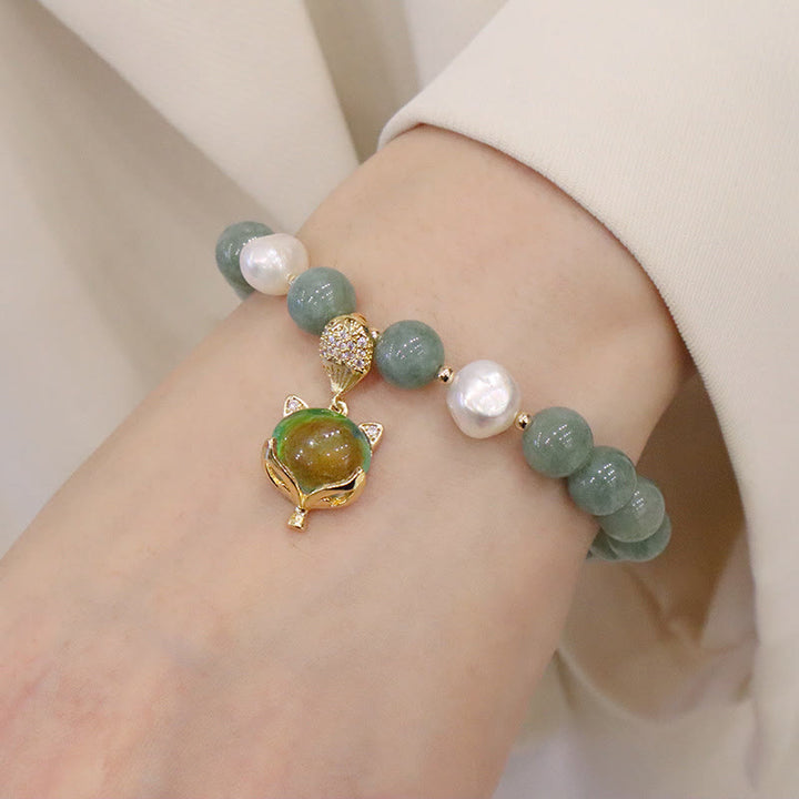 Pulsera de la suerte con dije de zorro que cambia de color con perlas de jade y Buddha Stones