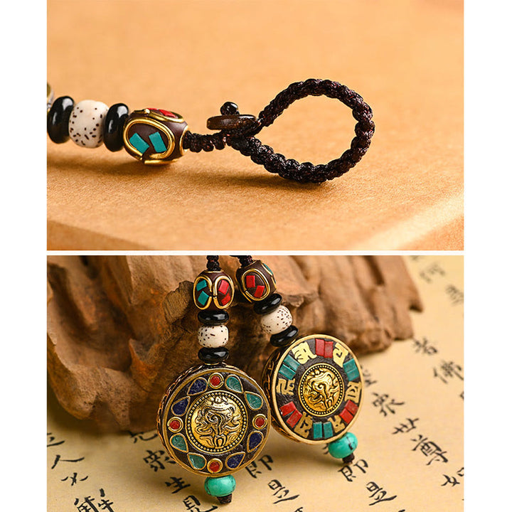 Llavero de paz con Buddha Stones tibetanas Om Mani Padme Hum Bodhi Seed