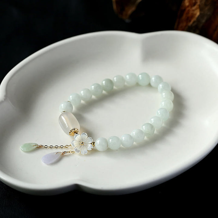 Pulsera de la Suerte de Jade Blanco Natural con Buddha Stones