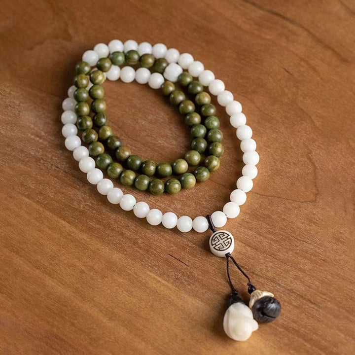 Pulsera calmante de semillas de Bodhi de sándalo verde natural con Buddha Stones