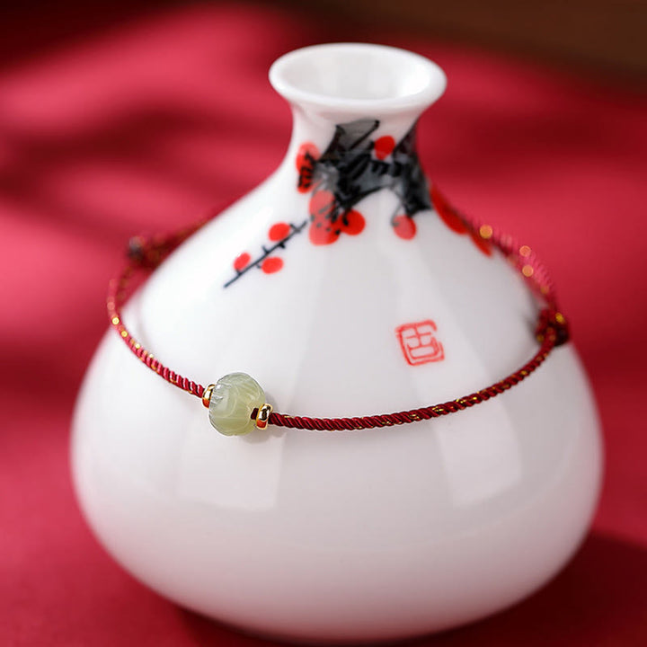 Pulsera de hilo rojo de la suerte de loto de jade hetiano chapado en plata de ley 925 con Buddha Stones