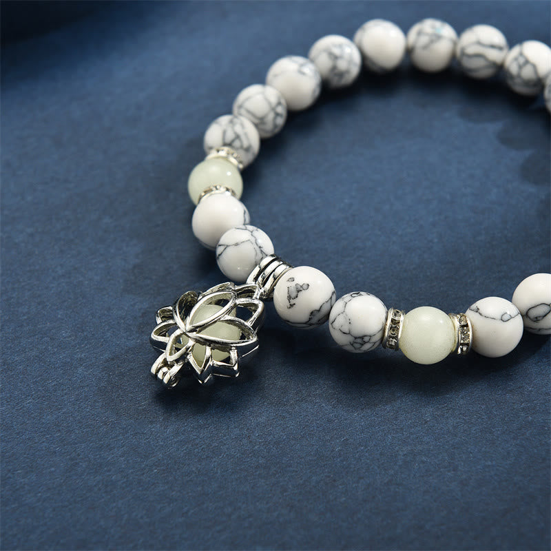 Pulsera de protección de loto con cuentas luminosas de piedra brillante turquesa tibetana de Buddha Stones