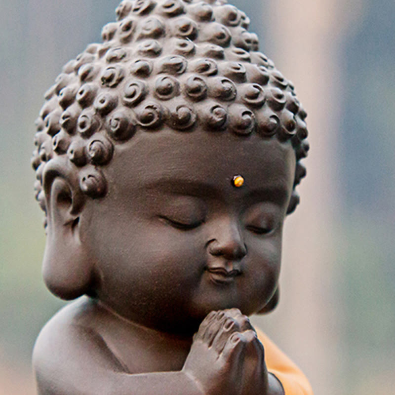 Buddha Stones Pequeño Buda Serenidad Arcilla Púrpura Decoración de Escritorio para el Hogar