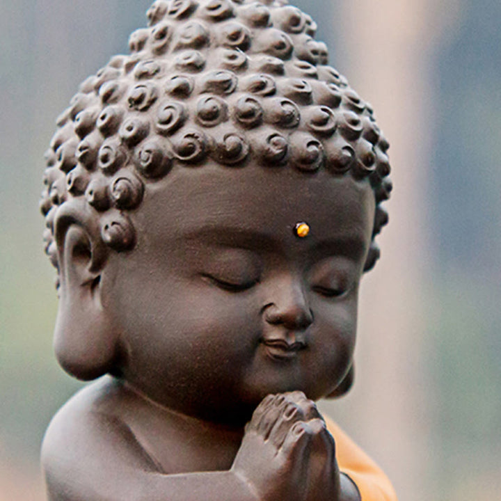 Buddha Stones Pequeño Buda Serenidad Arcilla Púrpura Decoración de Escritorio para el Hogar