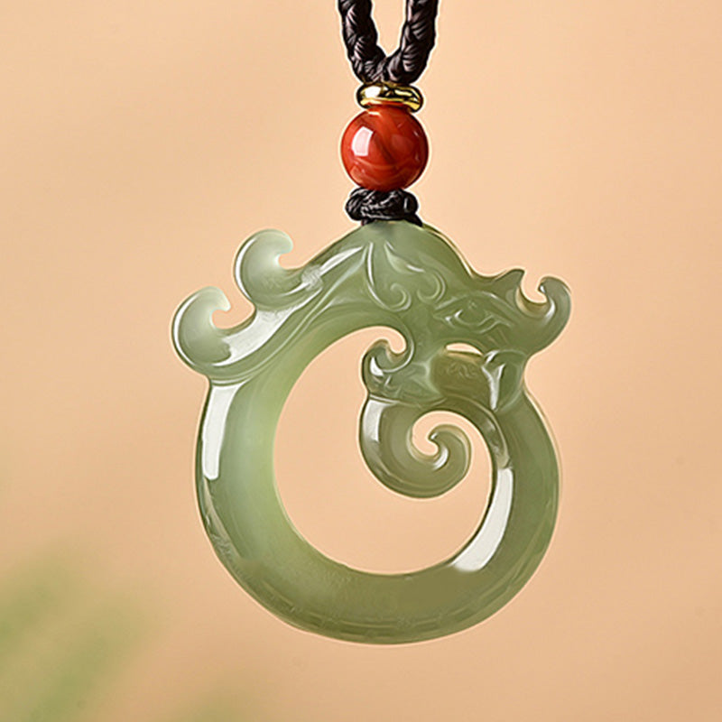 Buddha Stones Jade blanco Cian Jade Dragón Protección Collar Cadena Colgante - image 4