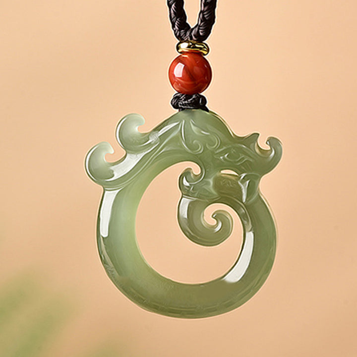 Buddha Stones Jade blanco Cian Jade Dragón Protección Collar Cadena Colgante - image 4