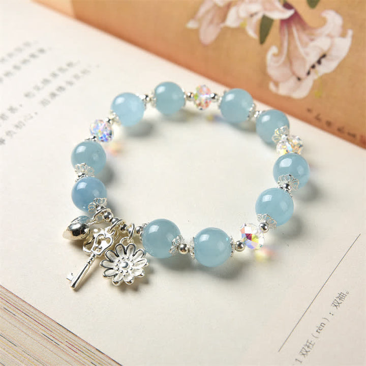 Pulsera con dije de llave de amor con flor de serenidad de aguamarina natural de plata de ley 925 - image 3