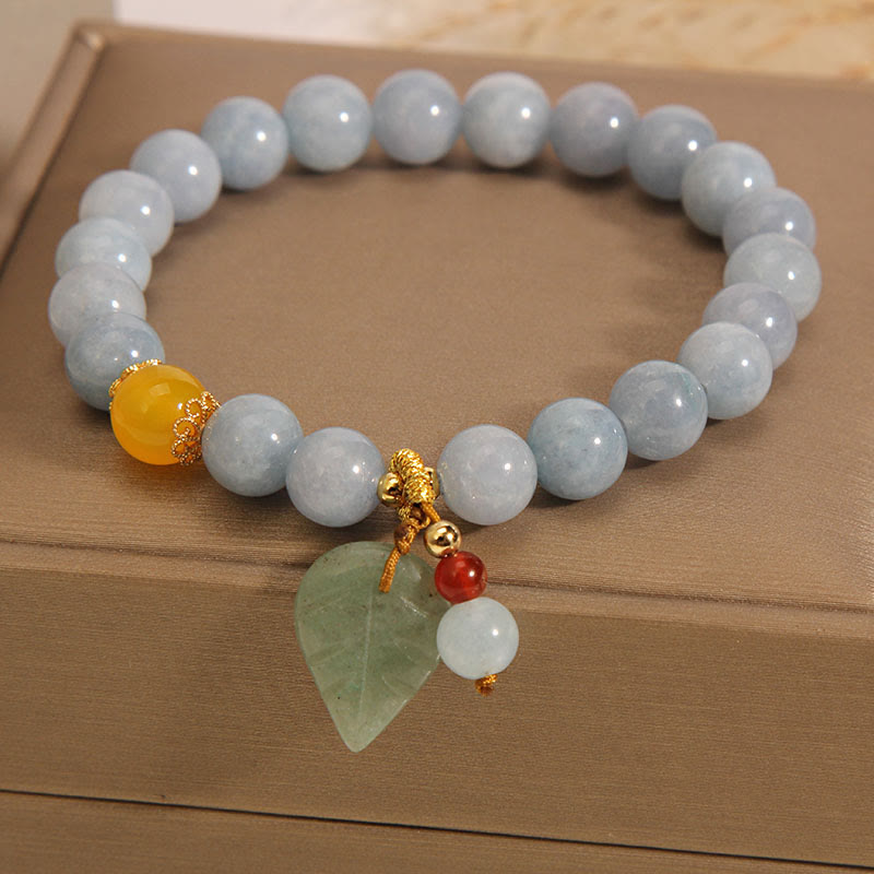 Pulsera con dijes curativos de hojas de jade, aguamarina y Buddha Stones