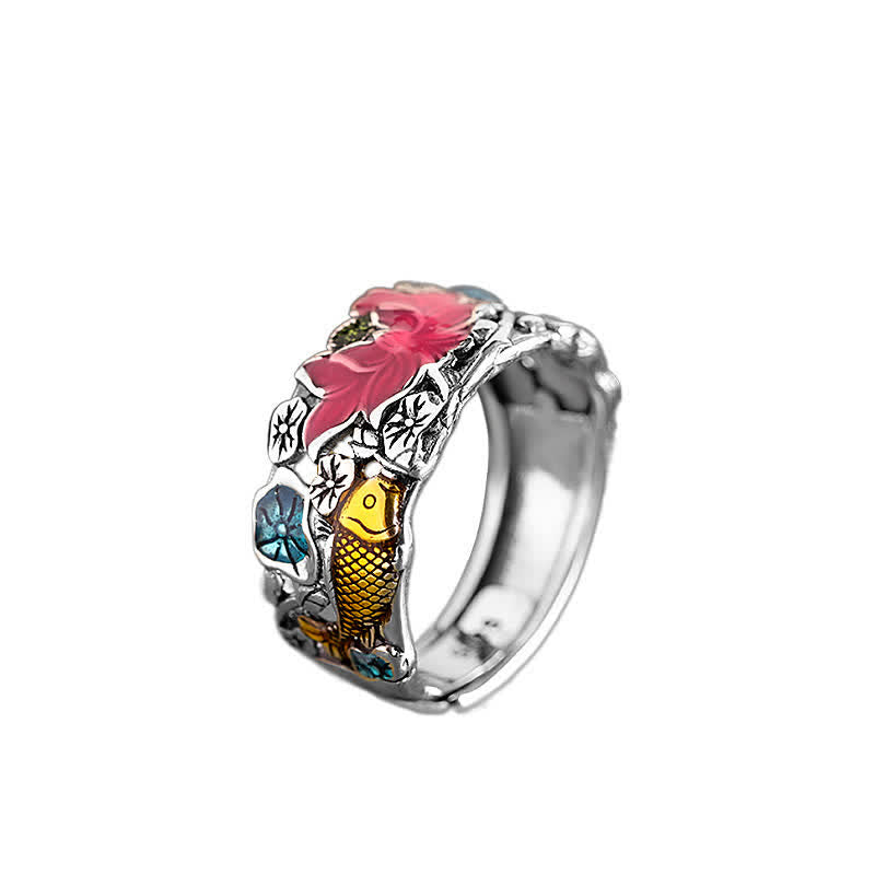 Anillo de iluminación con pez Lotus Koi de plata de ley 925