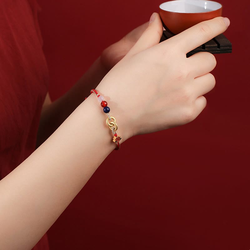 Pulsera auspiciosa de loto con doble hebilla de la paz de plata de ley 925 con Buddha Stones