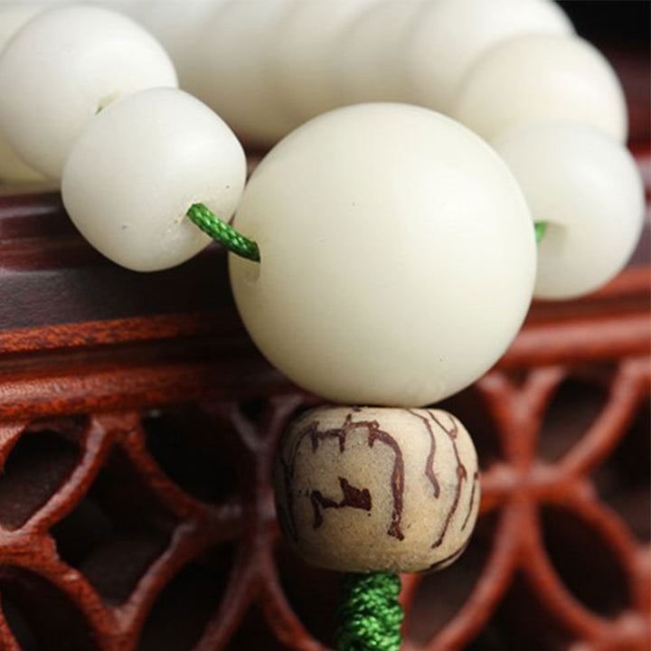 Buddha Stones Jade Blanco Bodhi Lotus Mala Armonía Collar Pulsera