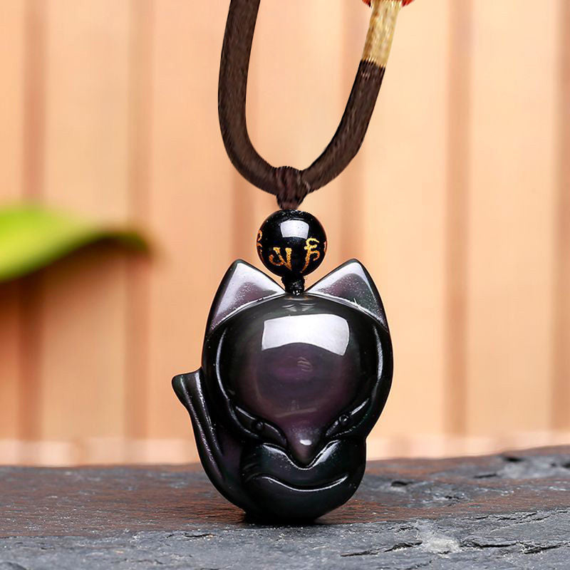 Buddha Stones, obsidiana arcoíris Natural, brillo dorado, obsidiana, zorro de nueve colas, colgante positivo