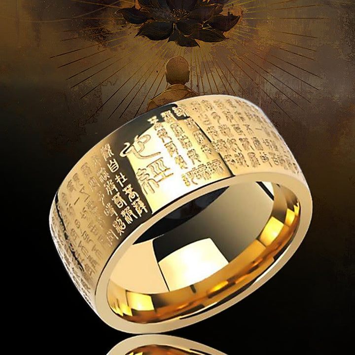 Anillo de la suerte del Sutra del corazón antiguo del budismo FengShui de Buddha Stones