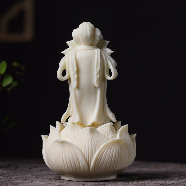 Buddha Stones Mini fruta de marfil Kwan Yin Avalokitesvara Lotus riqueza decoración de escritorio