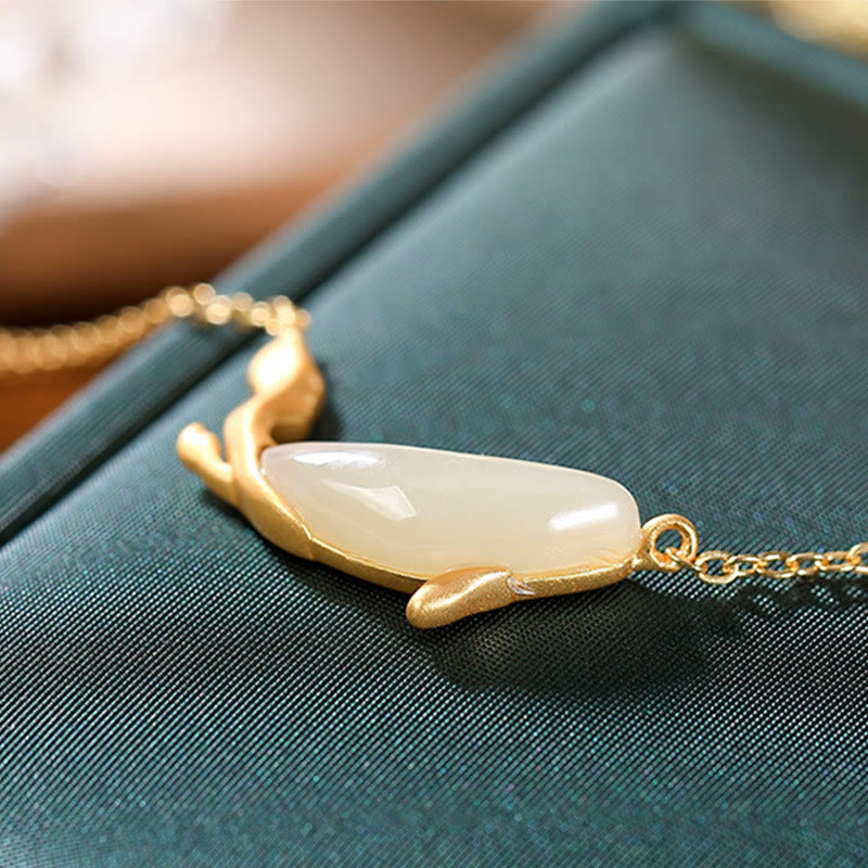 Colgante de collar de la suerte del delfín de jade blanco de plata de ley 925 con Buddha Stones - image 13