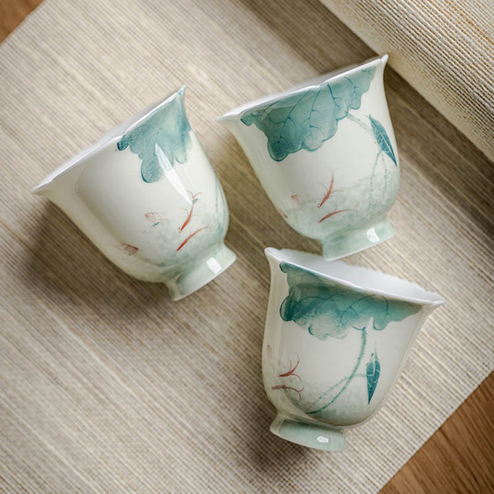 Taza de té de cerámica con diseño de hoja de loto, pez Koi, Buddha Stones, taza de té de Kung Fu, 65ml