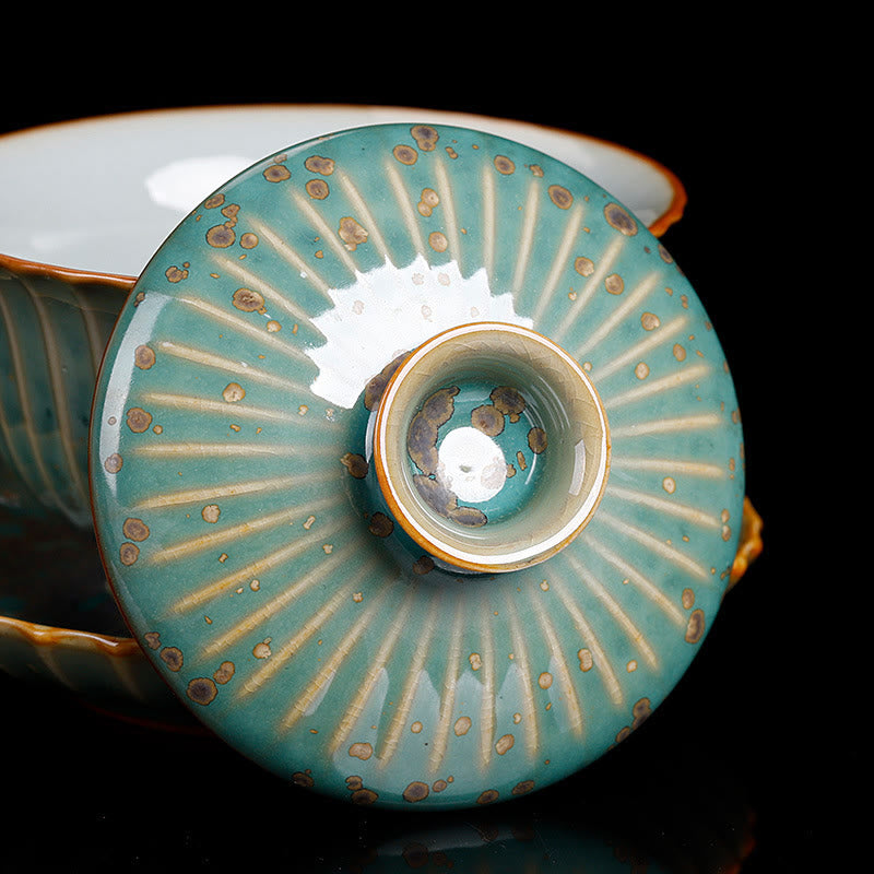 Taza de té y platillo con tapa, cerámica Gaiwan Sancai, cambio de horno de esmalte Retro, Buddha Stones , Kung Fu