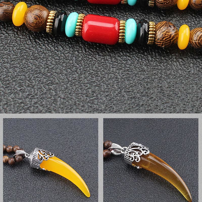 Colgante de collar de meditación de protección estilo cuerno de piedra turquesa de madera de wengué