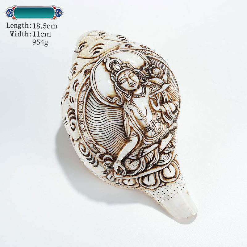 Concha tibetana hecha a mano grabada Shankha Buddha Avalokitesvara, decoración de riqueza