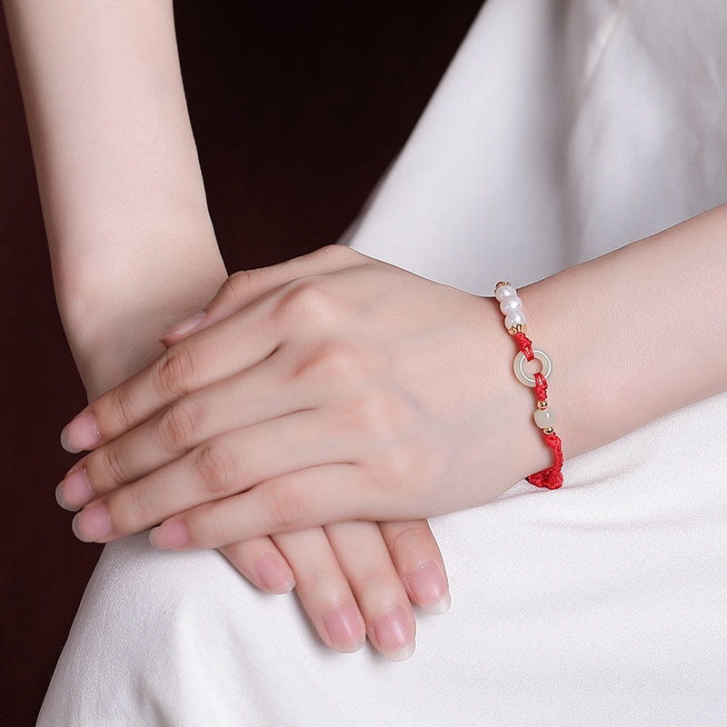 Pulsera de la suerte con perlas y hebilla de la paz de jade hetiano chapado en plata de ley 925 con Buddha Stones