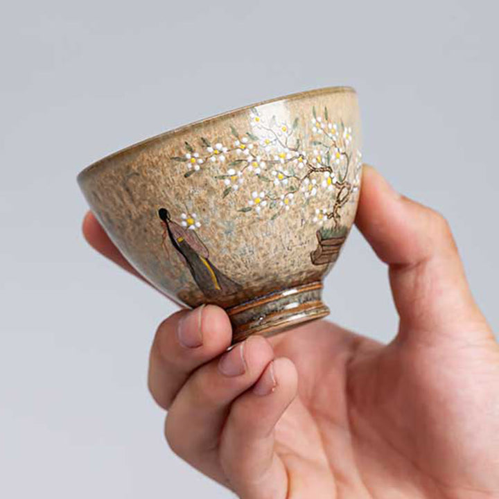 Buddha Stones Jingdezhen pintadas a mano Ru Kiln porcelana Hanfu niña flor taza de té de cerámica tazas de té Kung Fu